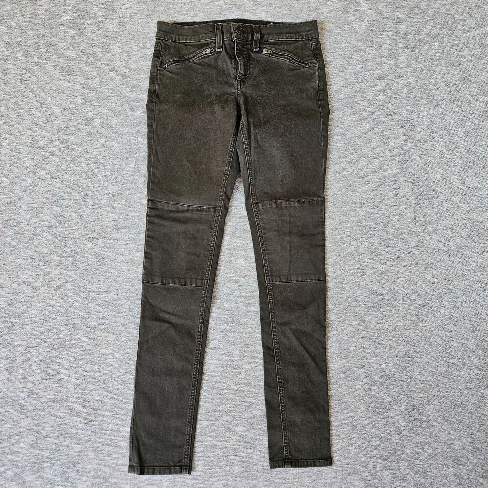 RAG & BONE Ridley Moto Skinny Jean Wax Dark Olive Zip Pocket Knee Patch Women 26